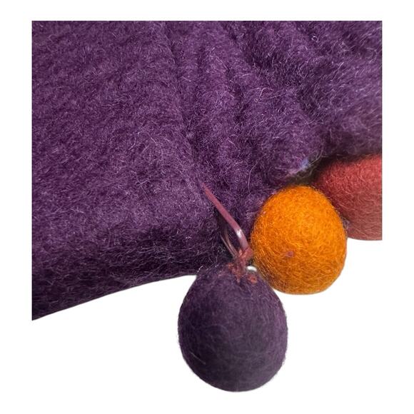 RISING TIDE Purple Hand Stitch Round Wool Felt Ball Bag Boho Artsy Hippie Nepal - Picture 10 of 14